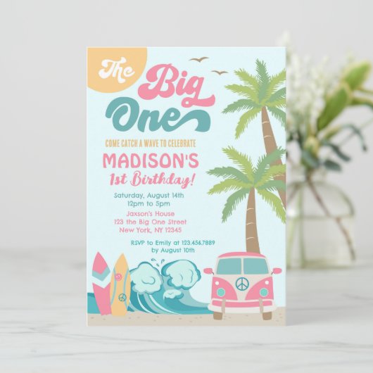 Big One surfe Surf 1er anniversaire Invitation (Debout devant)