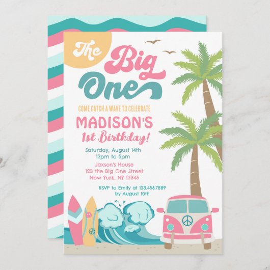 Big One surfe Surf 1er anniversaire Invitation (Devant / Derrière)