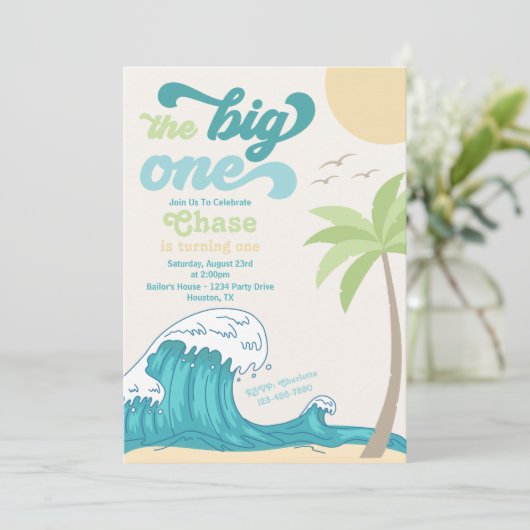 Big One Surfing Invitation | Uitnodiging voor Big (Staand voorkant)