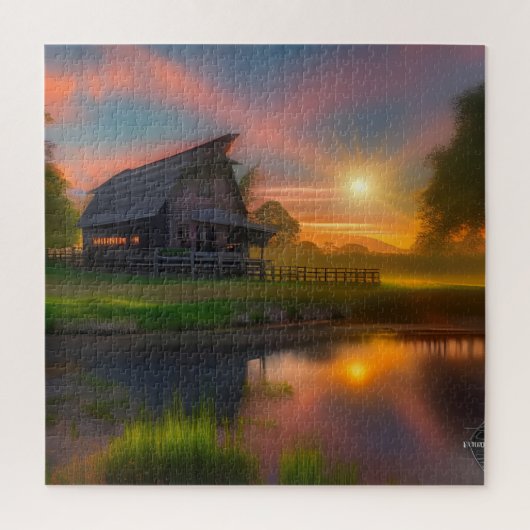 Big Open Barn op boerderij bij zonsopgang Legpuzzel (Verticaal)