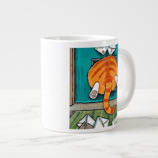 Big Oranje Tabby Cat in Cat Flap Coffee Mok (Voorkant rechts)