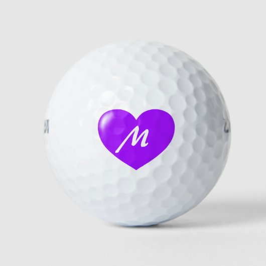 Big Paarse Heart Monogram Sjabloon Golfballen (Voorkant)