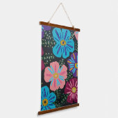 Big Pastel Flowers op Black Hangend Wandkleed (Gebogen)