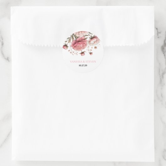 Big Pink Blooms Wedding Ronde Sticker (Tas)