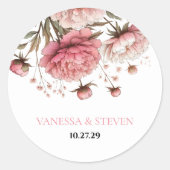 Big Pink Blooms Wedding Ronde Sticker (Voorkant)