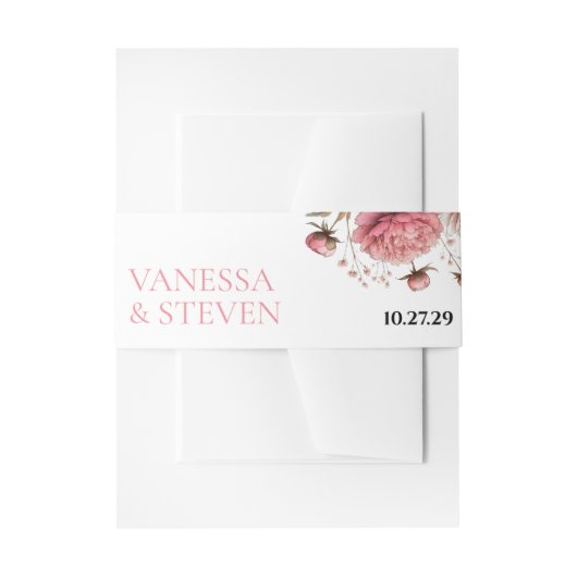 Big Pink Blooms Wedding Uitnodigingen Wikkel (Voorkant Voorbeeld)