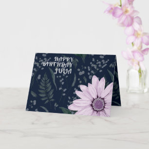 Big Pink Daisy Dark Happy Birthday Aangepaste naam Kaart