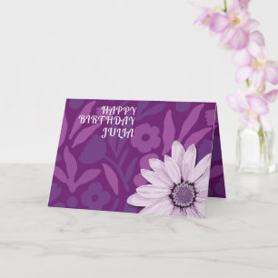 Big Pink Daisy Paarse Happy Birthday Custom Name Kaart