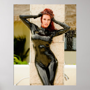 BIG POSTER - ZWARTE LATEX CATSUIT - Bianca Beaucha