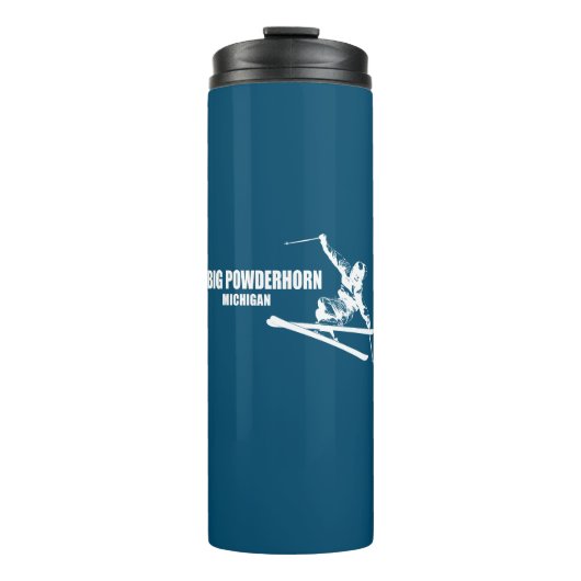 Big Powderhorn Mountain Michigan Skier Thermosbeker (Voorkant)