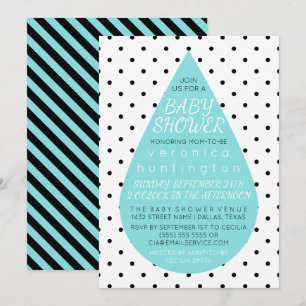 Big Raindrop & Polka Dots Blue Baby shower Kaart
