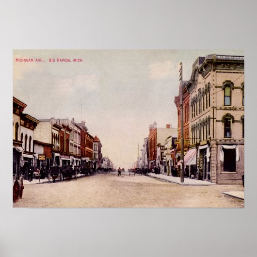 Big Rapids Michigan Michigan Avenue Poster (Voorkant)