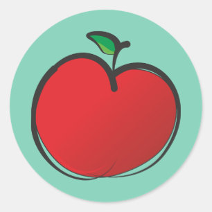 Big Red Apple Tekent op een Bleke groene achtergro Ronde Sticker