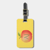 Big Red Apple Yellow Chevron Pattern Monogrammed Bagagelabel (Voorkant verticaal)