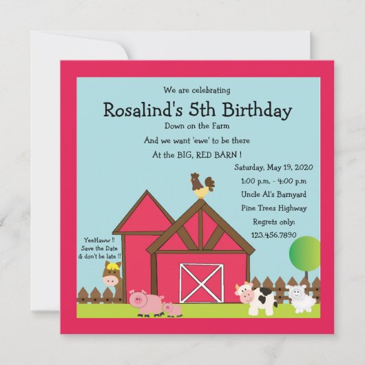 Big Red Barn Invitation de fête d'anniversaire (Devant)