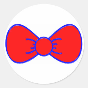 Big Red Bow-Cartoon Blauw overzicht Bright Red Neo Ronde Sticker
