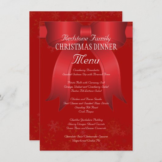 Big Red Bow Family Christmas Dinner Menu (Devant / Derrière)