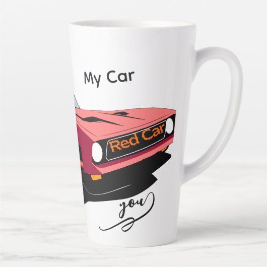 Big Red Car Latte Mug – Custom Text Car Lover  Mok (Rechts)