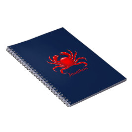 Big Red Crab op blauwe achtergrond Terug naar scho Notitieboek