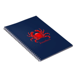Big Red Crab op blauwe achtergrond Terug naar scho Notitieboek