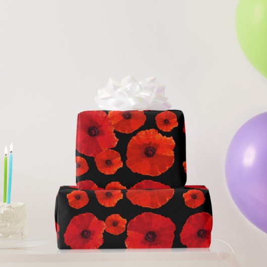 Big Red Poppies op zwart Cadeaupapier (Feestgeschenken)