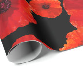 Big Red Poppies op zwart Cadeaupapier (Rol Hoek)