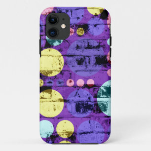 Big Retro Polka Dots   Gele Paarse grunge iPhone 11 Hoesje
