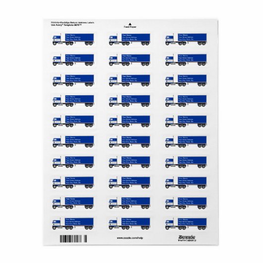 Big Rig COE Truck Adresetiketten Etiket (Full Sheet)
