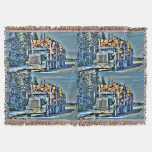 Big Rig Logging Truck Highway Driving Art Design Deken