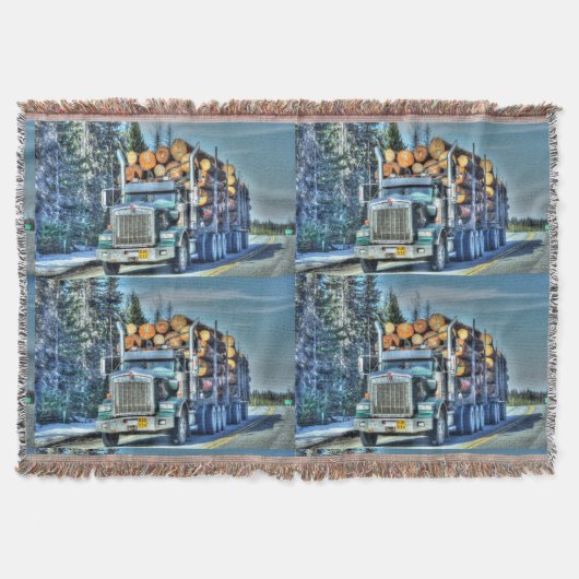 Big Rig Logging Truck Highway Driving Art Design Deken (Voorkant)