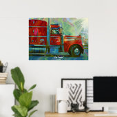 Big Rig Red FreightlinerTruck Driver's Art Poster (Thuiskantoor)