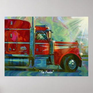 Big Rig Red FreightlinerTruck Driver's Art Poster