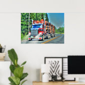 Big Rig Red Logging Truck Driver's Art Poster (Bureau à domicile)