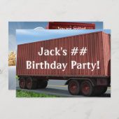 Big Rig Semi Truck Invitations de fête d'anniversa (Devant / Derrière)