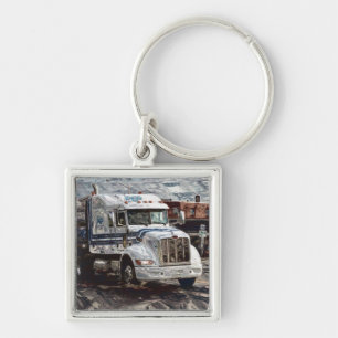 Big Rig White Freight Truck voor truckers en Kinde Sleutelhanger