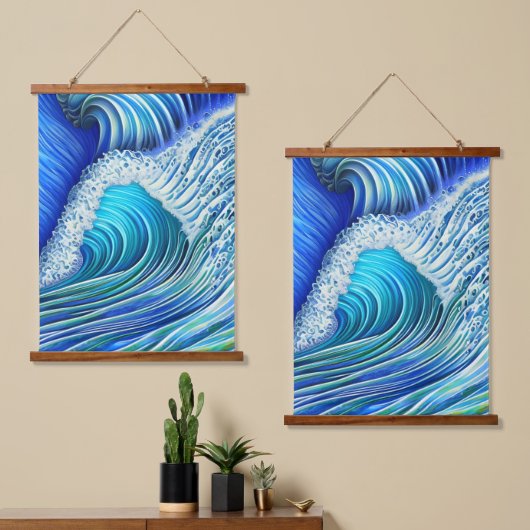 Big Ripple Blue Wave | Summer Blue Ocean Wave Hangend Wandkleed (Asymmetrisch)
