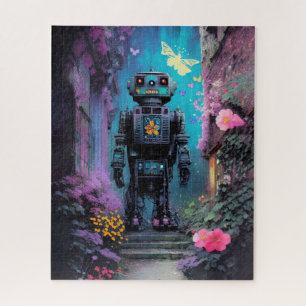 Big Robot in een mystieke Paarse bloemennacht Legpuzzel