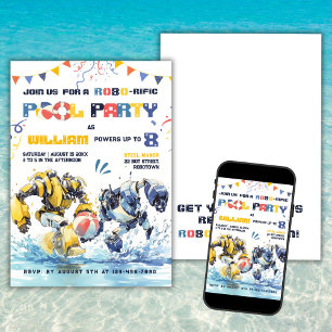 Big Robots Pool Party Invitation d'anniversaire