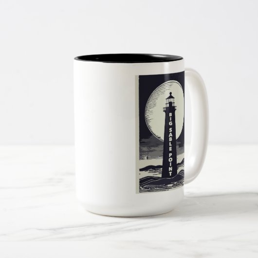 Big Sable Point Michigan Lighthouse Moon Tweekleurige Koffiemok (Voorkant rechts)