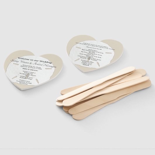 Big Sand Dollars Heart-Shaped Wedding Fan Program Handwaaier (Niet-gemonteerd)