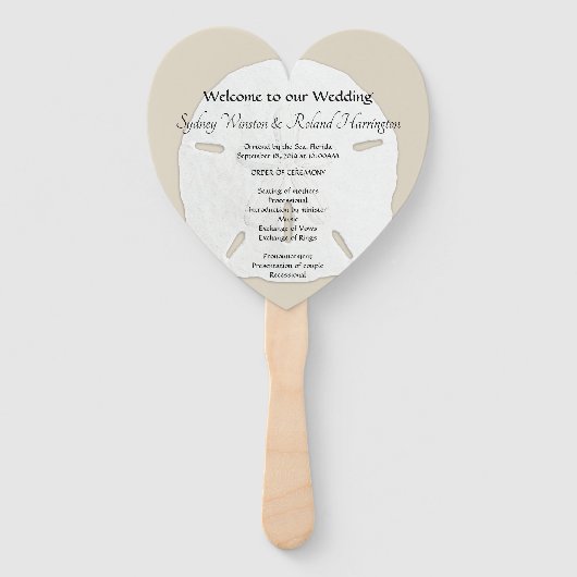 Big Sand Dollars Heart-Shaped Wedding Fan Program Handwaaier (Voorkant)