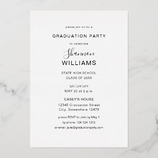 Big Script Name Photo Afstudeerder Party - vertica Folie Uitnodiging (Achterkant)