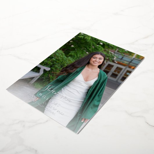 Big Script Name Photo Afstudeerder Party Vertical  Folie Uitnodiging (Gedraaid)