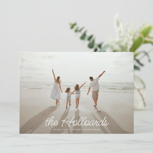 Big Script Uw aangepaste naam | Kerstfoto Feestdagenkaart (Staand voorkant)
