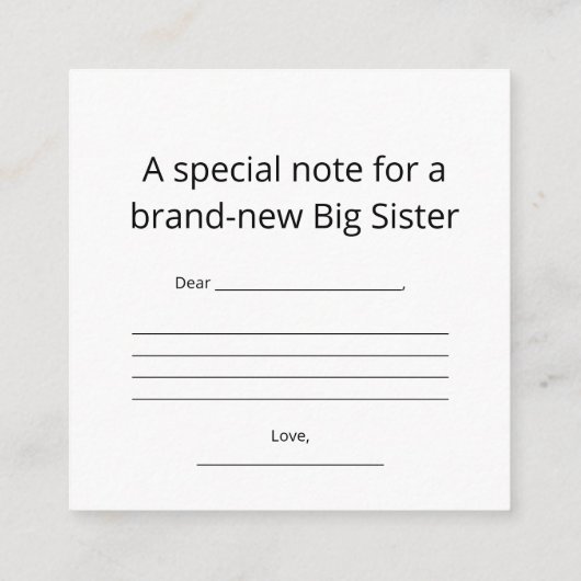 Big Sister Abstract Heart Enclosure Card Informatiekaartje (Achterkant)