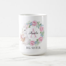 Big Sister Bunny Mug Personalized Pink Rose Flora