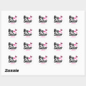 Big Sister Custom Naam met roze harten Ronde Sticker (Vel)