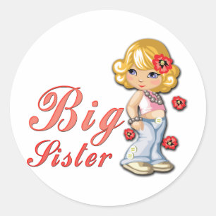 Big Sister en Flowers Ronde Sticker