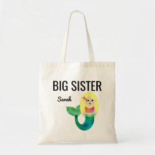Big Sister Faux Foil Blonde Mermaid Girls Kinder Tote Bag
