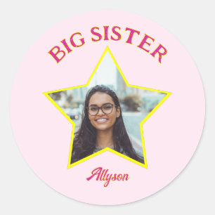 Big Sister Foto in Star Gepersonaliseerd Ronde Sticker